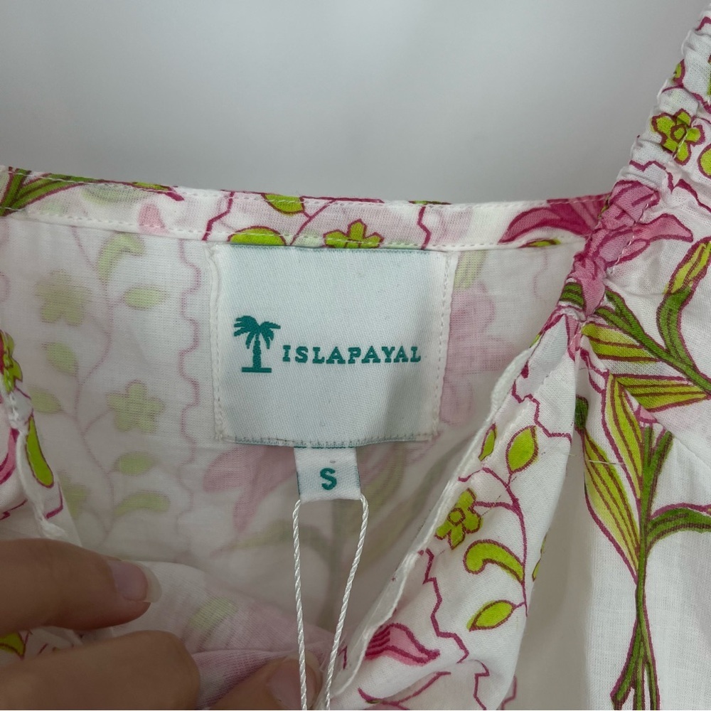 Islapayal Pink Floral Puff Sleeve Off-the-Shoulder Bohemian Midi Dress Small NWT - Picture 6 of 9